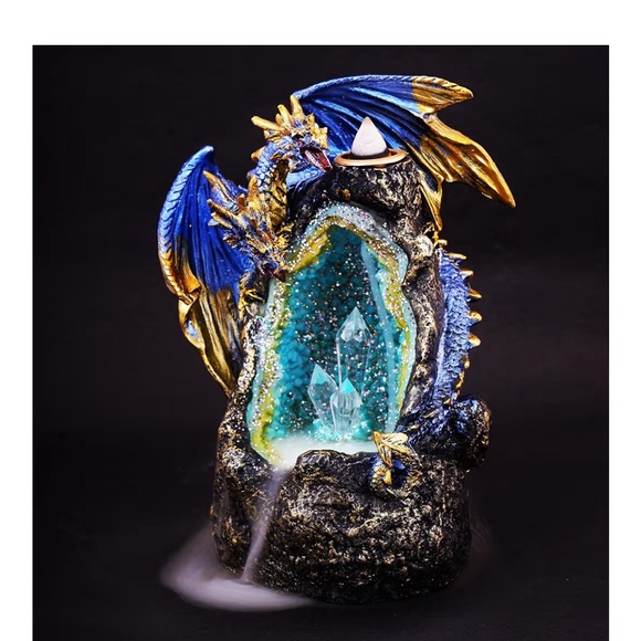 Blue Dragon LED Crystal Geode Backflow Burner | Illuminated Dragon 007 - Picture 3 of 5